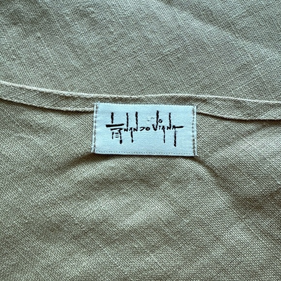 Elegant wraparound Linen Beige Skirt w Black Trim, Handpainted Flower,Size S-M - Picture 9 of 13